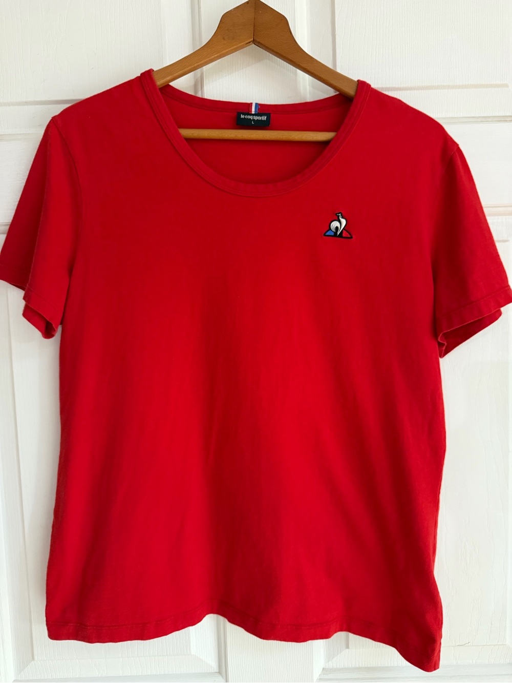 Le Coq Sportif Red Tee with Tricolor Neck Tab
